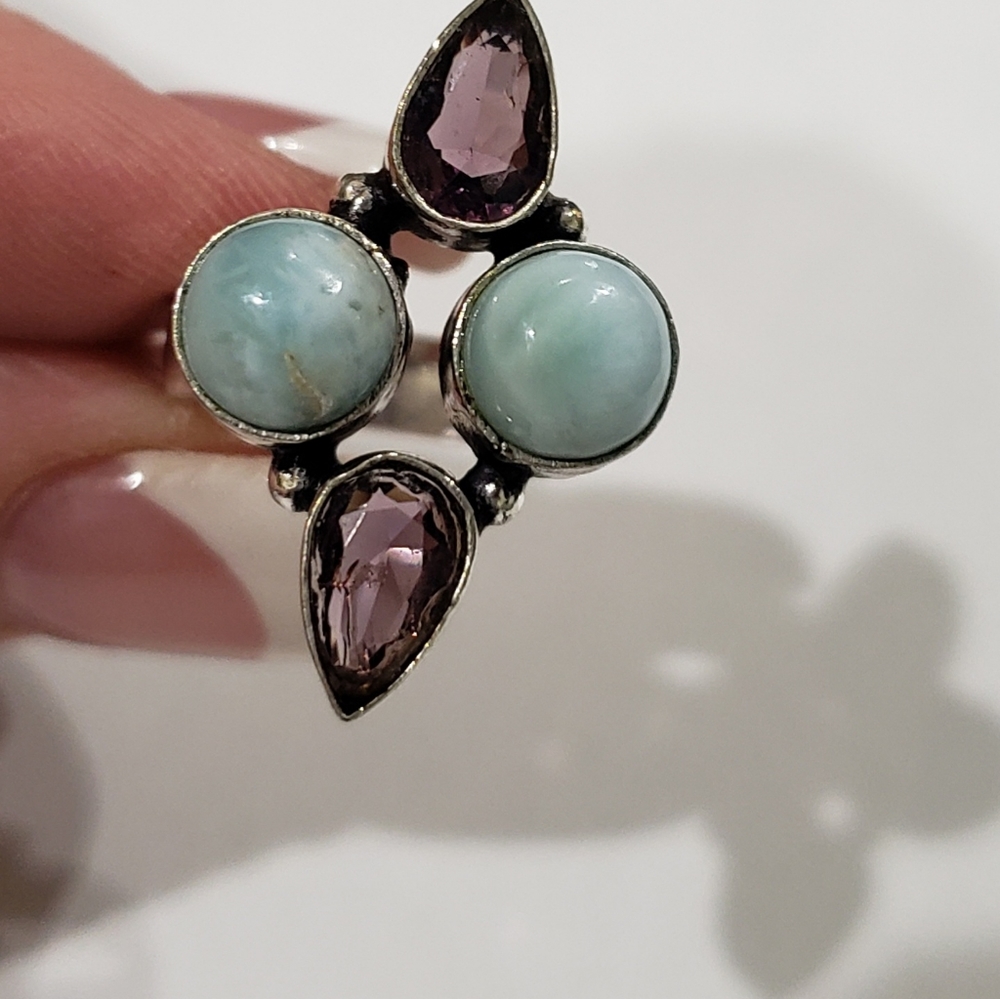 Handmade Owyhee Opal Amethyst 925 Unique Ring - Picture 2 of 11